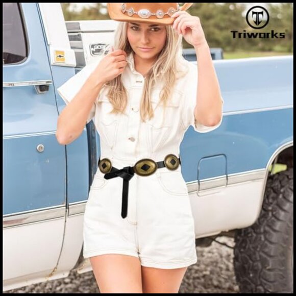 Western Concho Belt Adjustable Leather Boho Cowgirl Style for Jeans Dresses main image 6